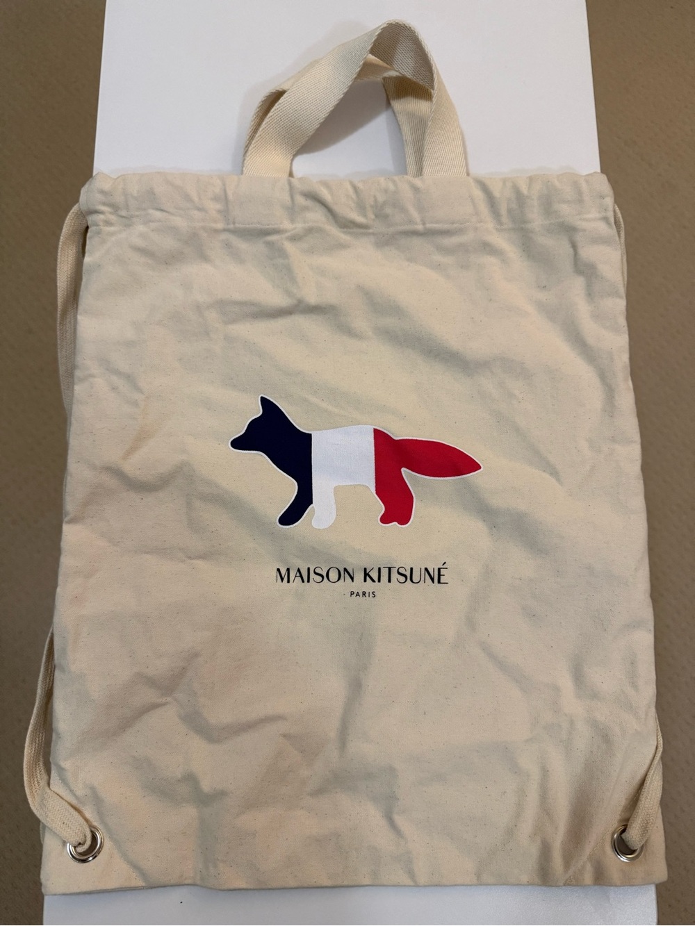 NWOT Maison Kitsuné Tricolore Fox Canvas Tote Backpack Ecru